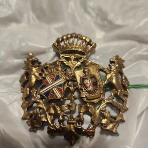 Crest Gold-Tone Heraldic Crest Brooch with Red, Blue and White Shields